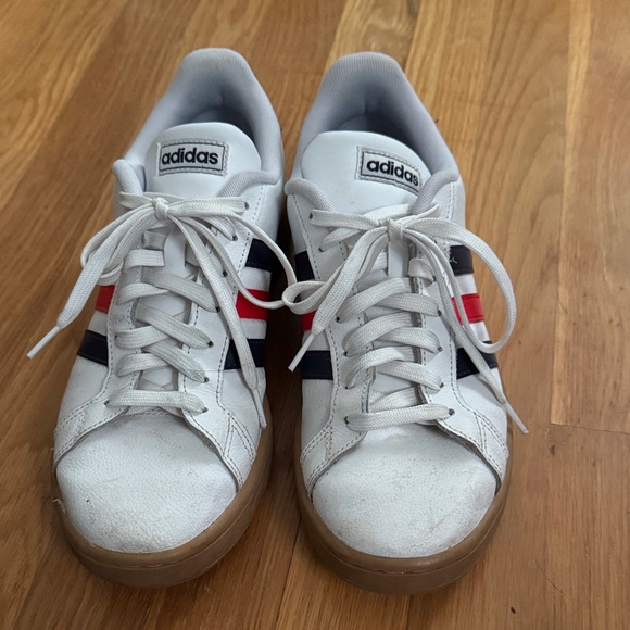 adidas Other - adidas White Sneakers with Navy & Red Stripes